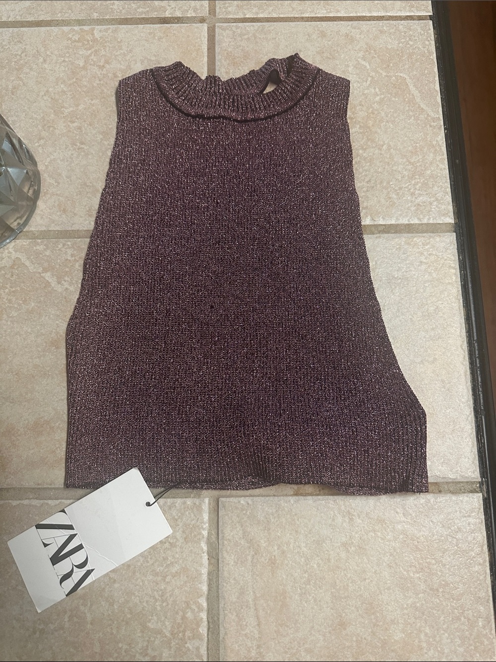 Zara Metallic Plum Knit Halter Crop Top